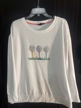 Lane + Delancey Women's White Rhinestone Embellished Golf Balls and Tees Graphic